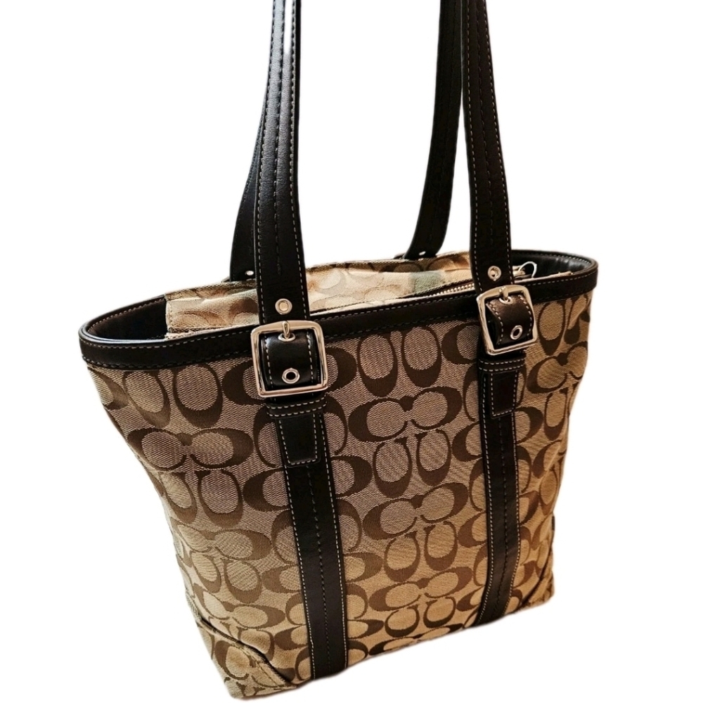 Coach Jaqcuered Medium Tote Brown Handbag F12645 EUC - Picture 6 of 16